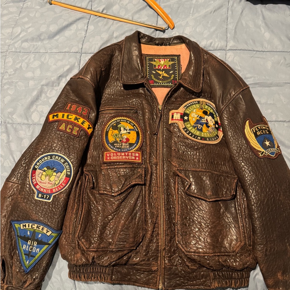 Vintage Mousewear Flying Races Brown Leather Jacket